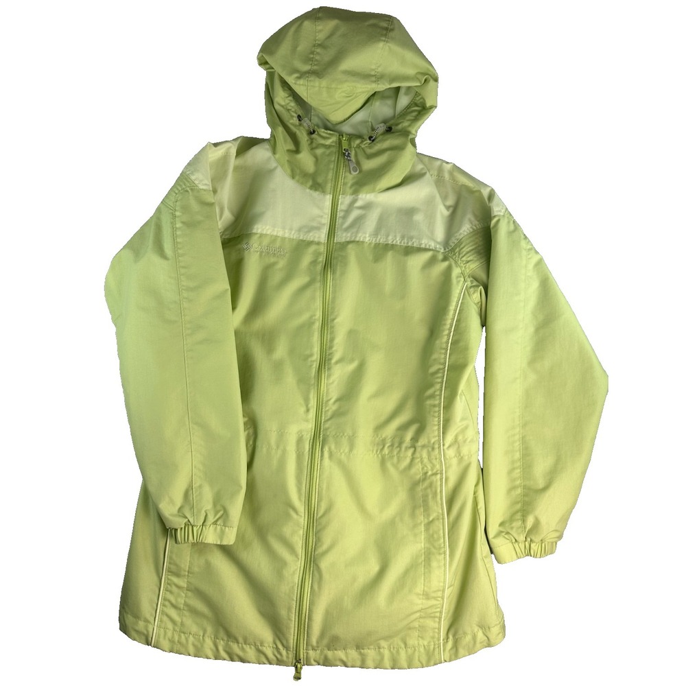 Columbia Womens M Hooded Lined Windbreaker Jacket Green Lightweight Full Zip Out